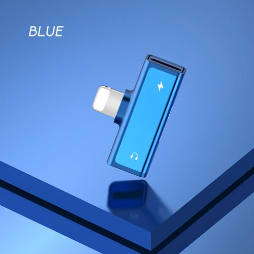 Blue USAMS 4 в 1 двойное освещение зарядка и аудио адаптер OTG для iPhone X XR XS Зарядка телефона прослушивание телефонного звонка Регулировка громкости OTG - Цвет: Blue