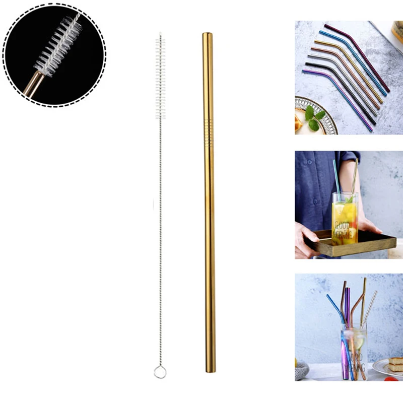

1Pcs High Quality Reusable Drinking Straw 304 Stainless Steel Metal Straw with Cleaner Brush For Mugs 20oz Wholesale Custom logo