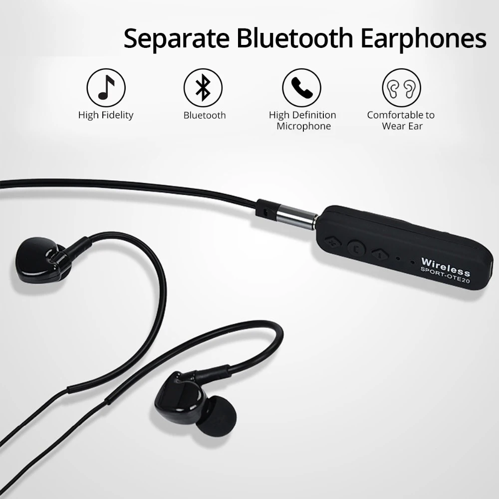 OCAMK Separable Wireless Bluetooth Earphone Sport in ear hook wireless earpiece 3.5mm V4.2 Receiver for Mobile Phone Earphones |