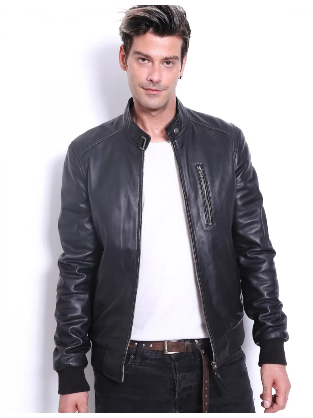 

VAINAS European Brand Mens Leather jacket for men Winter Real sheep leather jacket Genuine sheep leather jackets Biker jackets