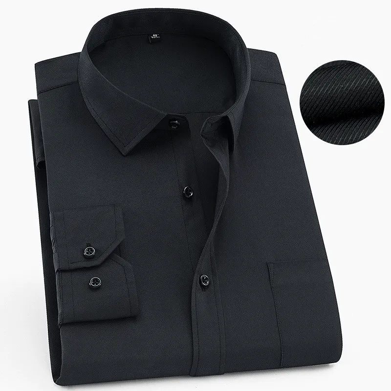 Black 147 Большие размеры 6XL 5XL 4XL 3XL модная мужская рубашка брендовая Однотонная рубашка для отдыха Лоскутная саржевая деловая светская Свадебная рубашка - Цвет: Black 147
