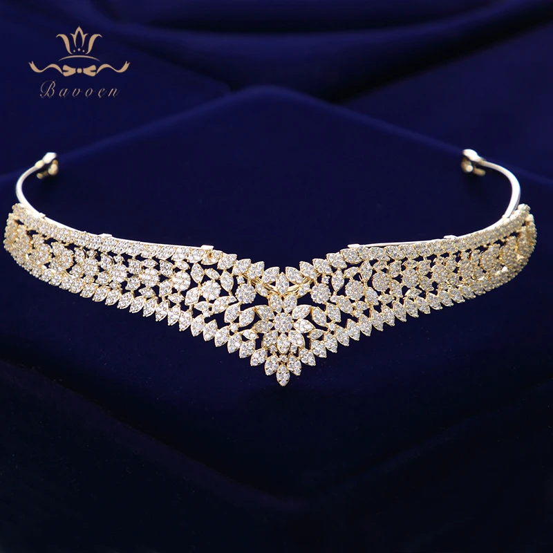 Высококачественные корейские Сверкающие Золотые тиары короны для невесты Bavoen