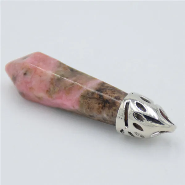 Rhodonite Mix Камень натуральный розовый кристалл lapis lazuli с черным ониксом с шестигранной Колонка граненый колье с шармами, бусинами кулон ювелирные изделия аксессуары - Окраска металла: Rhodonite
