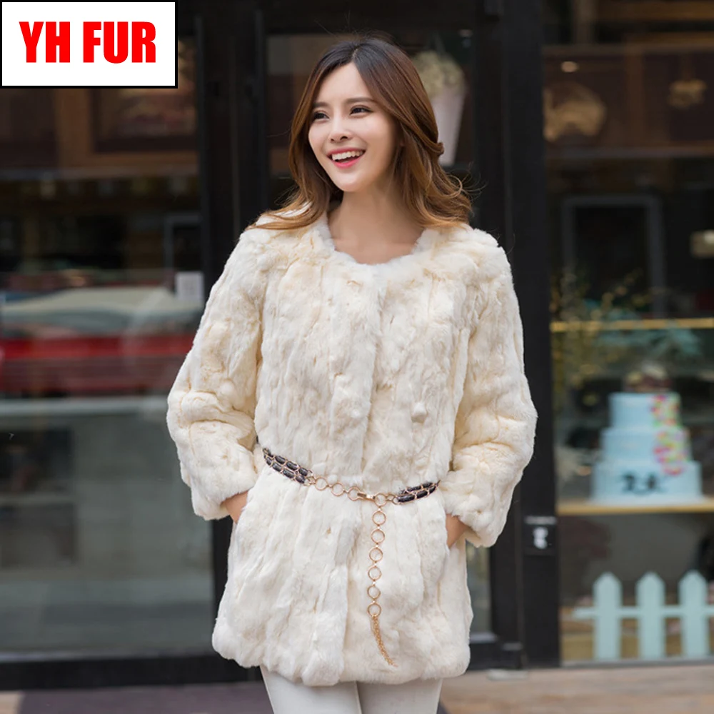 2020 леди осень-зима натуральная Рекс меховая куртка для женщин длинные Стиль шуба