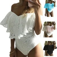 off shoulder short sleeve mini jumpsuits draped ruffle summer womens frill off shoulder v neck lace bodysuit stretch party