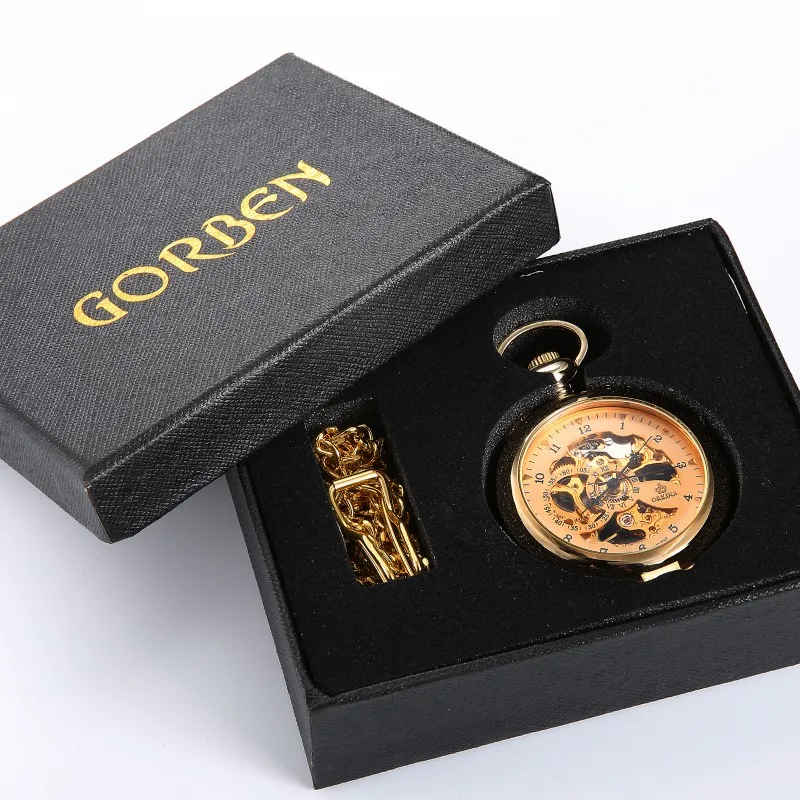 Mechanical Steampunk Pocket Watch  Mens Roman Arabic Numberal Pocket Fob Watches Luxury Brand Golden Chain Relogio De Bolso 2020