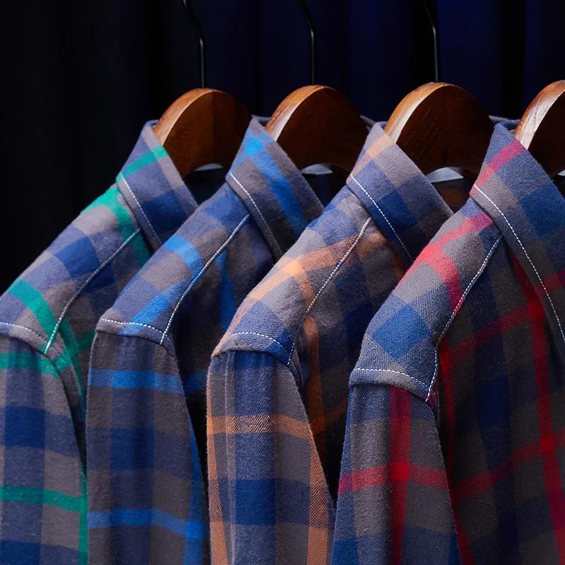 New Fashion Plaid Shirts Men Checkered Shirt Brand Button Down Long Sleeve Casual Shirts Plus Size M-5XL