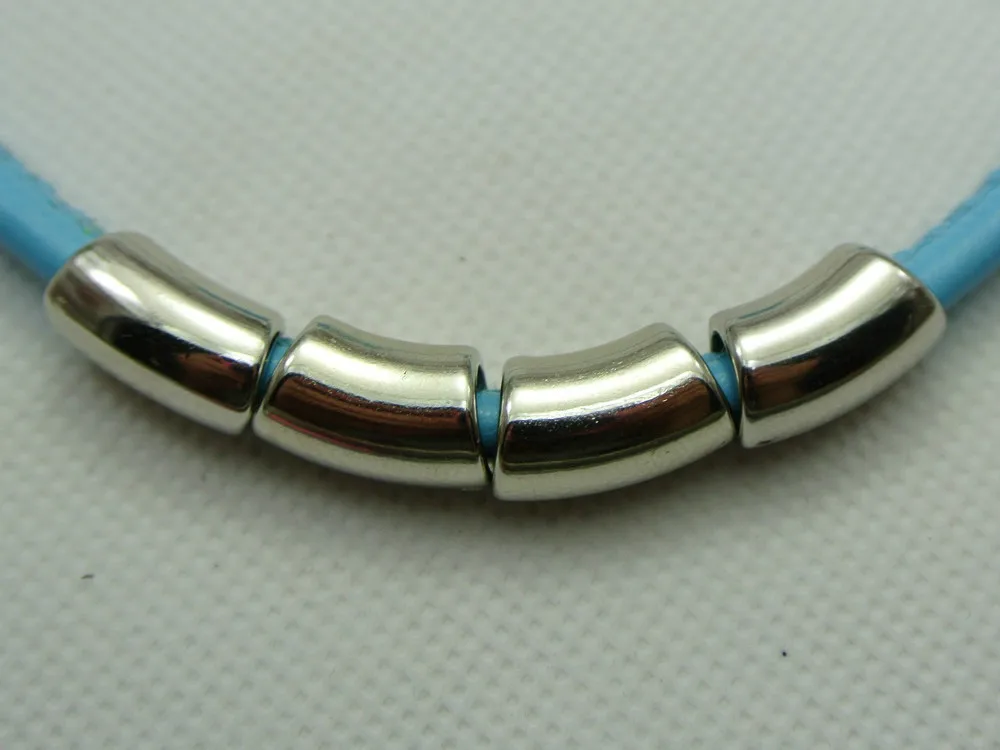

100 Silver Colour Tone Metallic Acrylic Curved Tube Beads Spacer 16X8mm with Big Hole