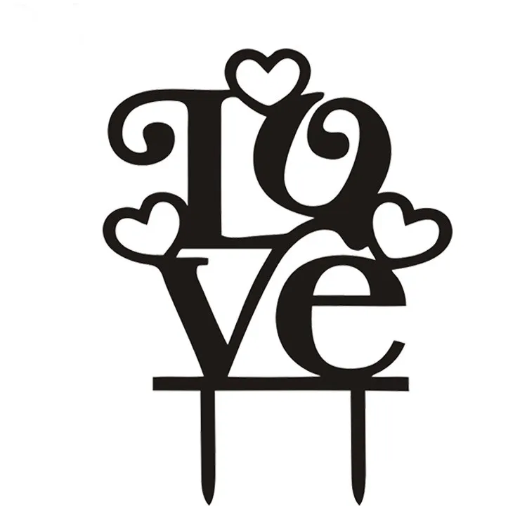Лидер продаж акриловые топперы для торта Love Hearts черный и белый цвет свадьбы