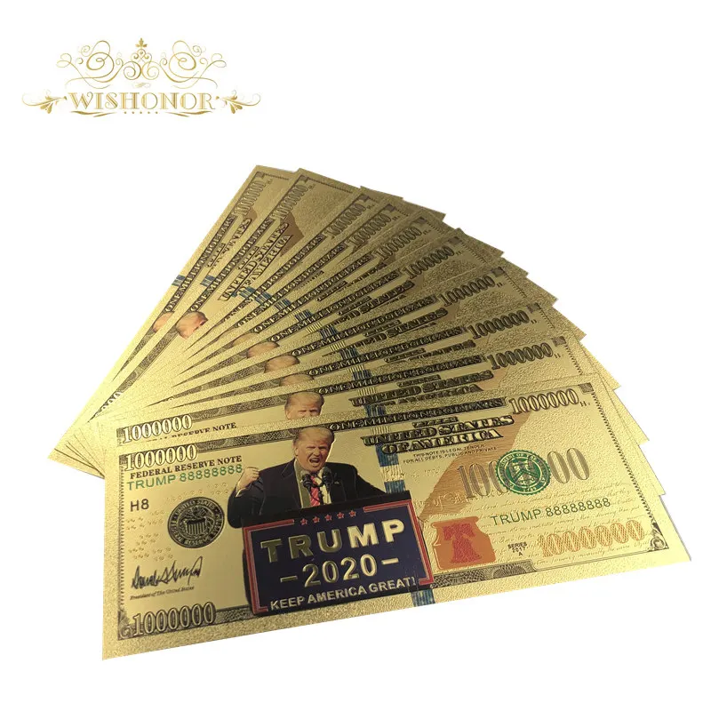 100 шт./лот красочные банкноты США Трамп 2020 года долларов в 24K позолоченные