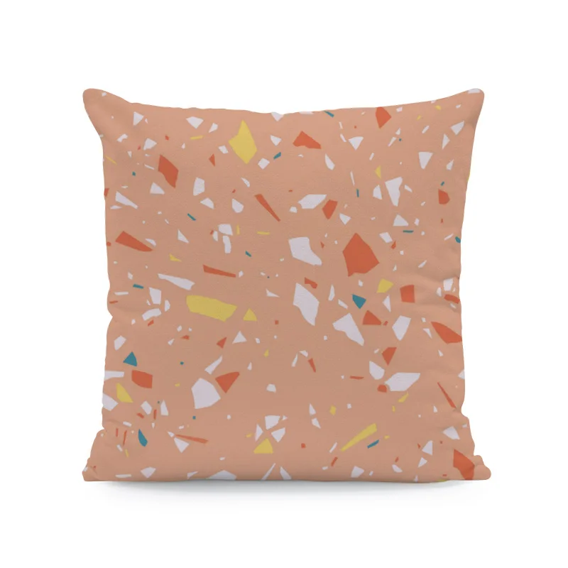 14 Fashion Literary Terrazzo Hug Pillow Stone Shard Stitching Pattern Comfortable Cushion Cover 45Cm Peach Skin Decorative Bedroom - Color: 14