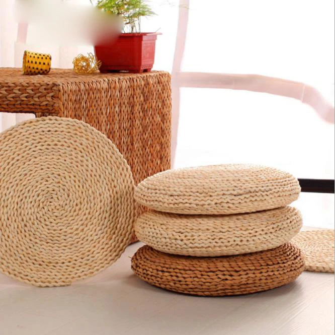 Естественная круглая подушка для бедер пуф из натуральной соломы Круглый татами