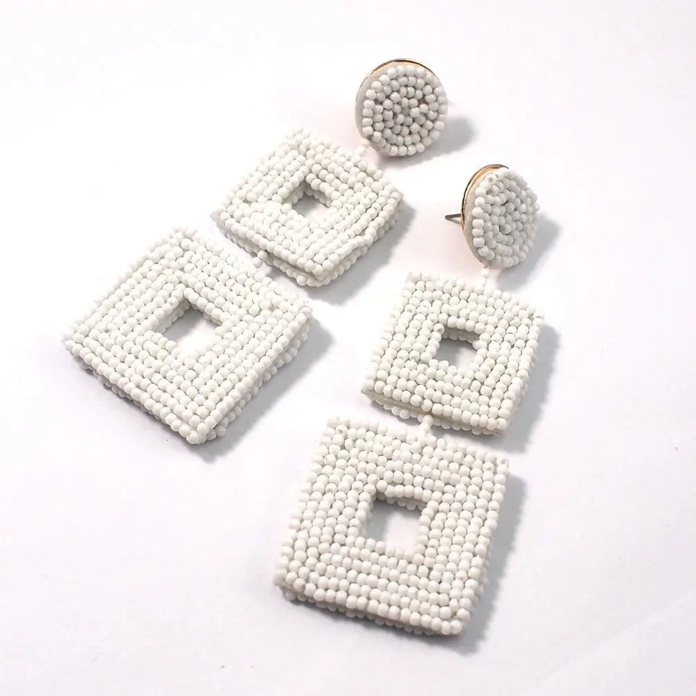 MANILAI Square Handmade Beads Drop Earrings For Women Jewelry Geometric Dangle Earrings Statement Big Bead Pendant Wedding