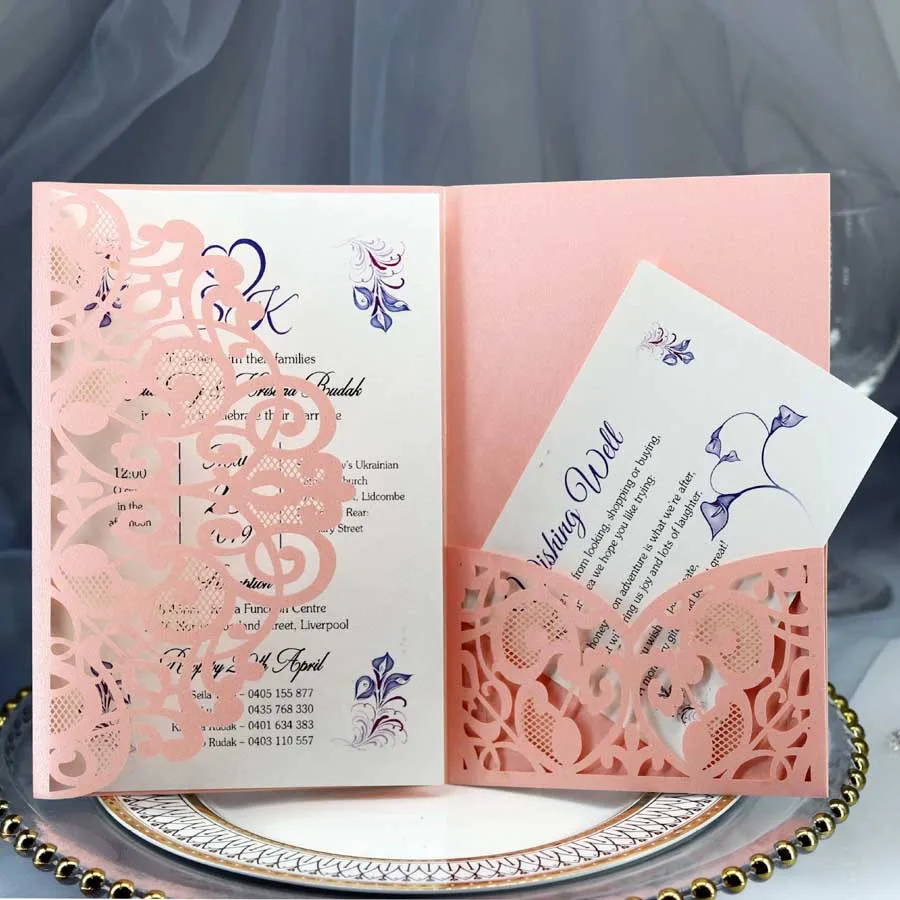 

100pcs Laser Cut Wedding Invitations With RSVP Cards Design Elegant for Marriage Bridal Shower Birthday Party Favors