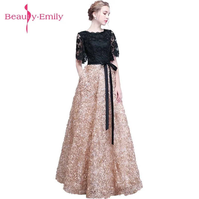 

Женское кружевное вечернее платье Beauty Emily, Черное длинное кружевное платье-трапеция с рукавом до локтя, для торжественных случаев и выпускного вечера, 2019