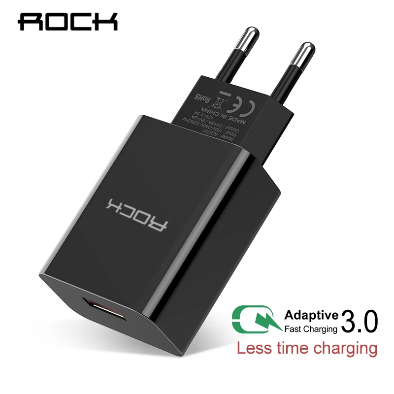 Rock QC 3,0 зарядное устройство с одним разъемом USB адаптер для samsung Xiaomi Быстрая зарядка зарядное устройство для телефона дорожный настенный адаптер для huawei Lg EU Plug