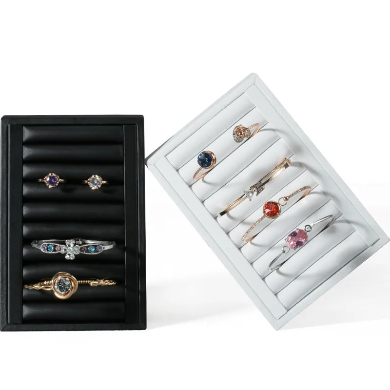 Черный или белый эластичный ПУ кожаный браслет кольцо лоток ювелирных изделий