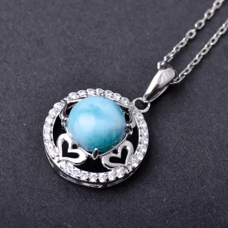 CSJ Natural larimar pendant blue color sterling silver women femme lady girl Necklace Wedding Engagement party Gift Fine Jewelry | Украшения