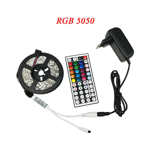 RGB 5050 Smd RGB Светодиодный светильник 5 м DC 12 В 5050 30 светодиодов светодиодный светильник s светодиодная лента Диодная лента не водонепроницаемая лента с адаптером DC12V - Испускаемый цвет: RGB 5050