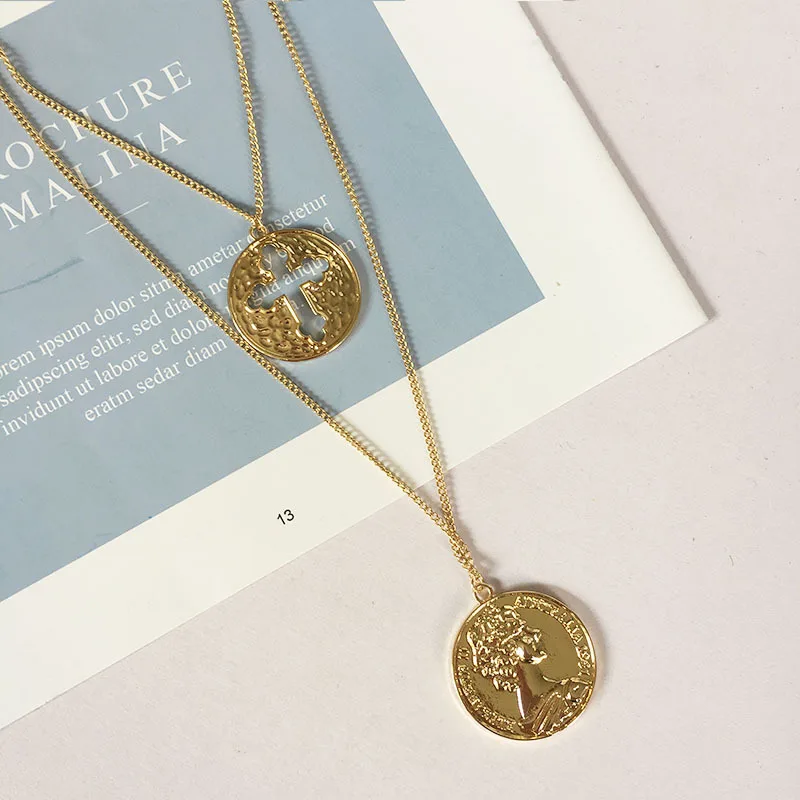 Трендовое многослойное ожерелье с монеткой для женщин золотой цвет ажурный