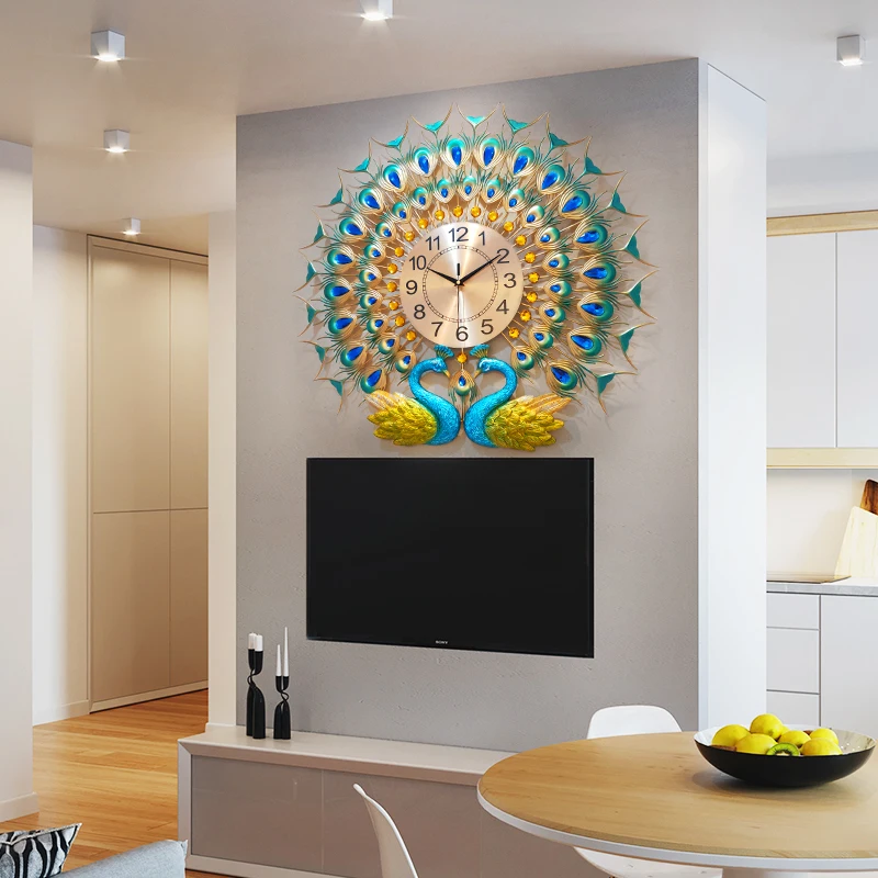 

3D Double Peacock Wall Cock Home And Office Silent Wall Watch Modern Design Living Room Bedroom Digital Clock Wall Creative Klok