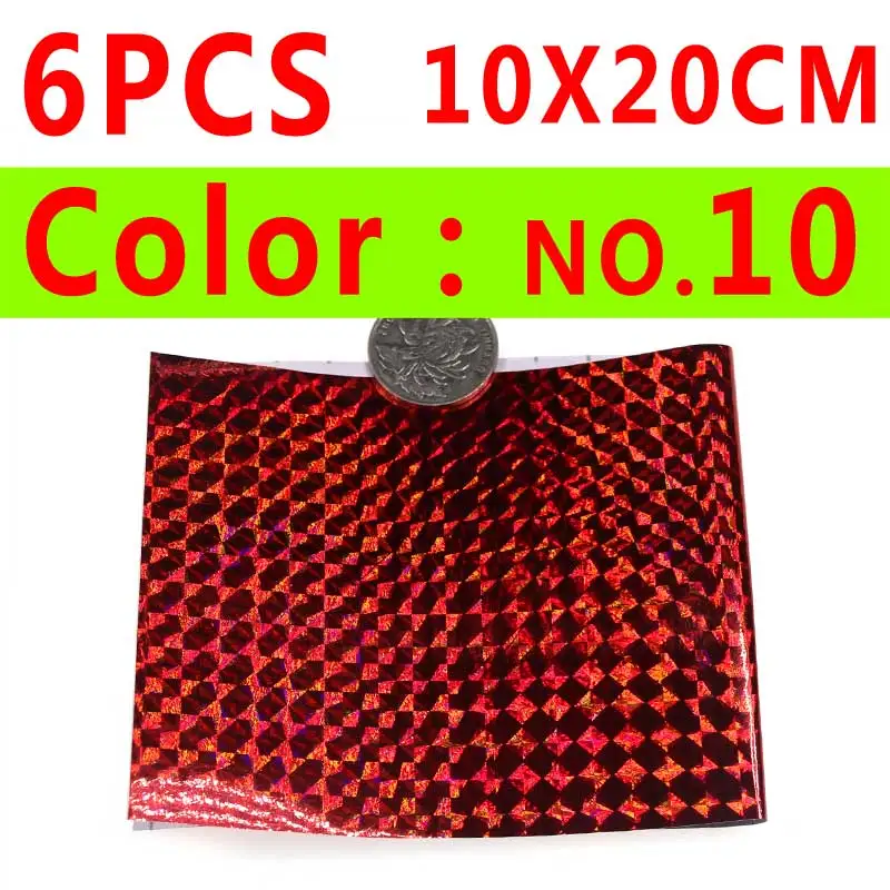 6pcs color 10 Wifreo 6/4 шт. Голографическая клейкая пленка Flash ленты отражательная Призма Рыбалка наклейка для приманки 10*10/20 см Искусственный рыбьей чешуи кожи - Цвет: 6pcs color 10