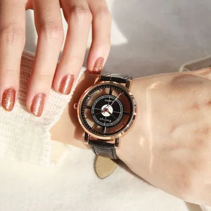 Часы наручные женские кварцевые с двойным отверстием, модные роскошные уникальные стильные элегантные повседневные, подарок для девушек, черные