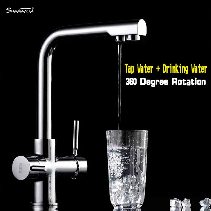 Латунный хромированный смеситель для кухни двойной раковины поворот на 360