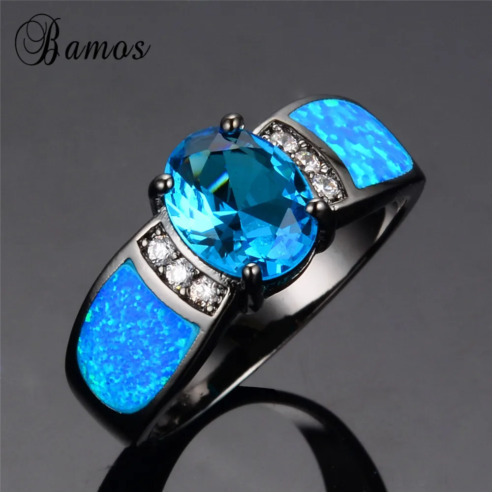 Кольцо обручальное из черного золота с голубым опалом и цирконом|engagement ring|fashion