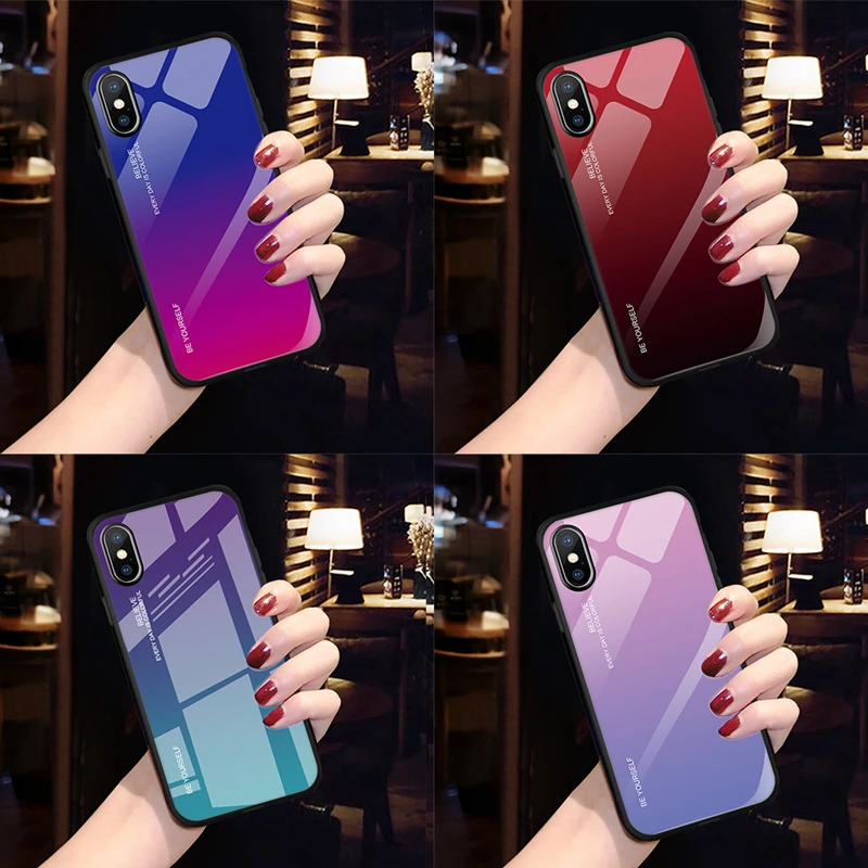 Чехол из закаленного стекла для телефона с градиентом iphone X XS MAX XR защитный чехол 7