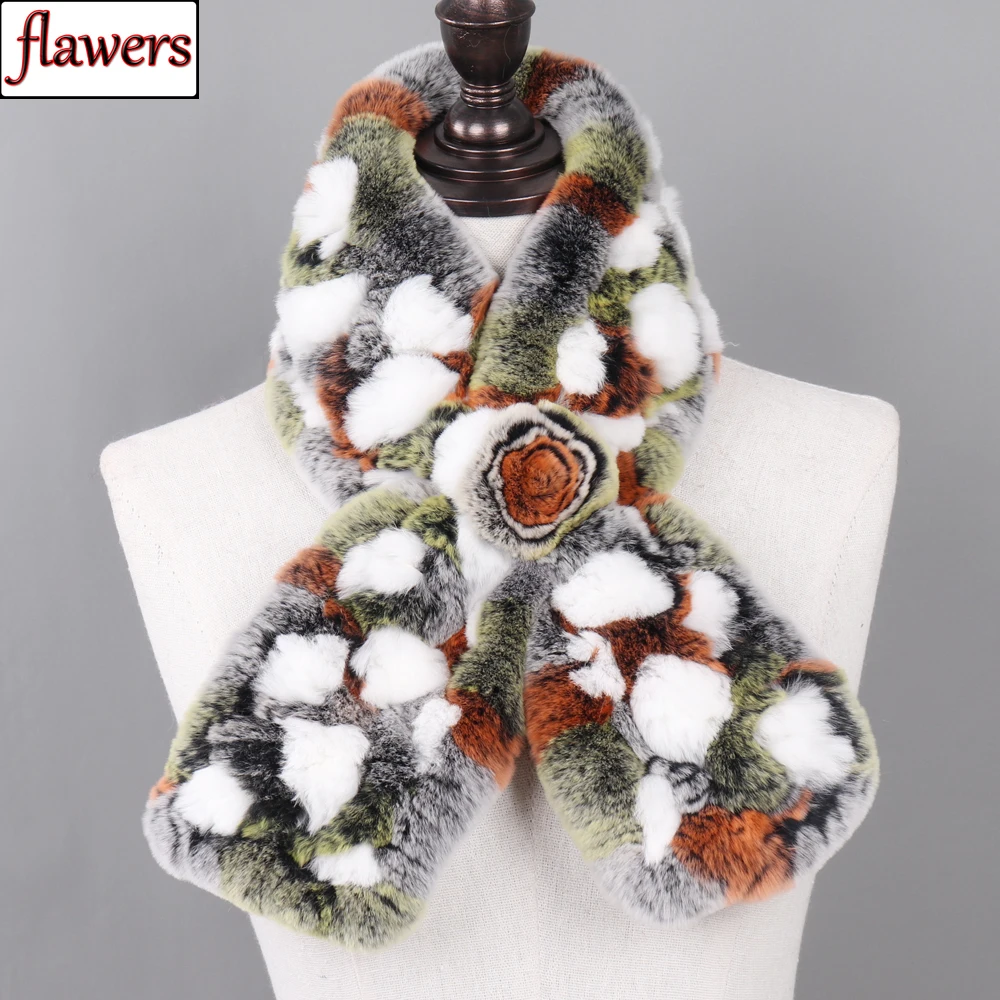 

New Ladies Dot Knitting Real Rex Rabbit Fur Scarves Winter 100% Natural Rex Rabbit Fur Mufflers Women Knit Real Fur Scarf Shawl