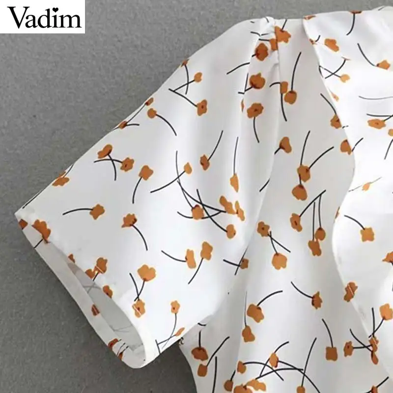 Vadim милый женский цветочный ruffled wrap dress V шеи крест дизайн с коротким рукавом