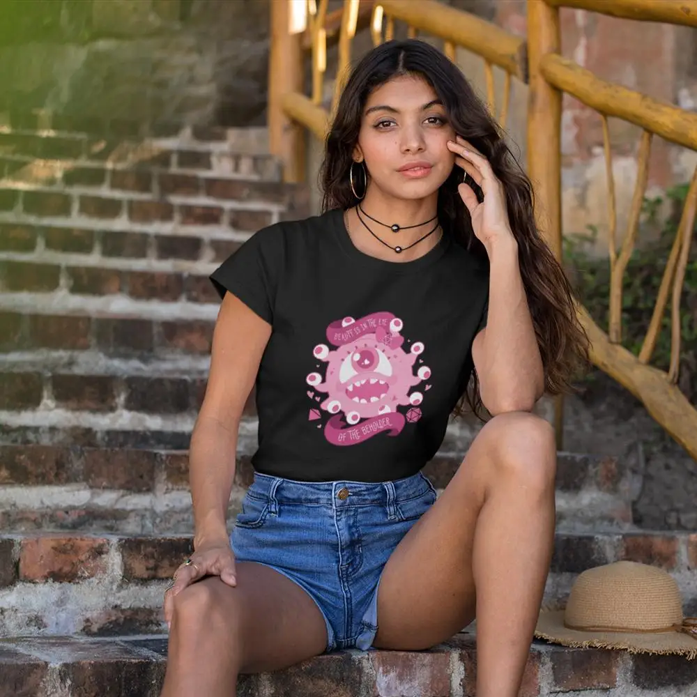 Монстром футболка с глазами Kawaii Beholder смешные короткий рукав женская в морском