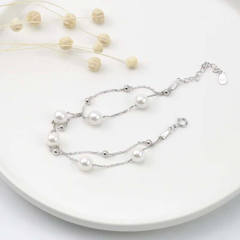 Корейский модный простой браслет из стерлингового серебра 925 пробы с жемчугом