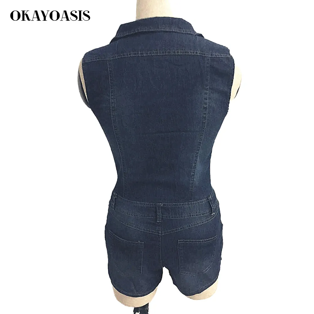 2017 Летний джинсовый комбинезон с карманами сексуальный боди модный без рукавов