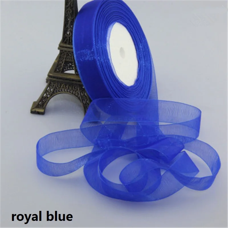 royal blue 2 см 50 ярдов Тюль Ткань Шелковый Атласный органза полиэфирные ленты для шитья Свадебная вечеринка декорации с лентой подарочная упаковка пояса - Цвет: royal blue