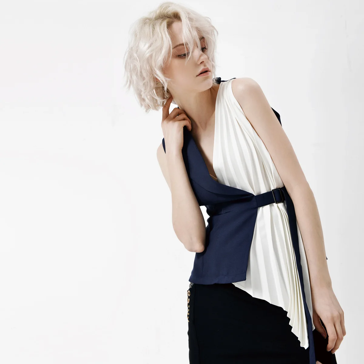 2019 S/S Лоскутная плиссированная нерегулярная женская рубашка без рукавов летняя