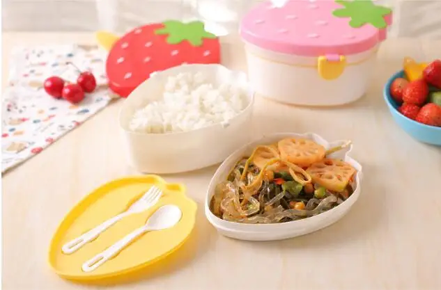 1 шт. двухслойный милый дизайн Клубничная форма коробки для ланча пищевой