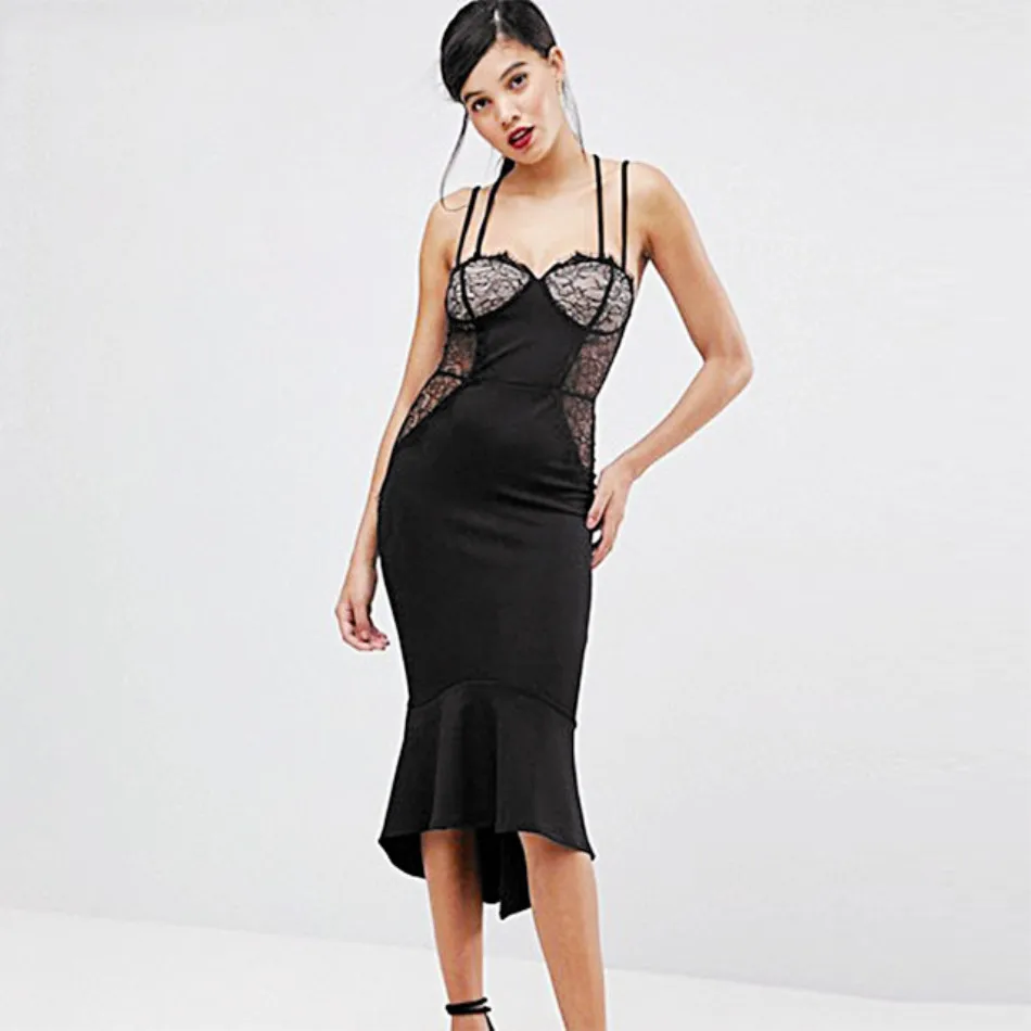 

DressBird женские летние бандажные облегающие вечерние платья, сексуальные платья на бретелях, кружевные черные вечерние платья без рукавов