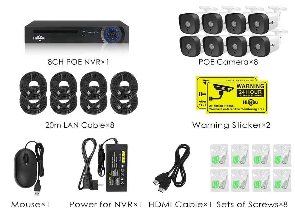 Hiseeu 8CH 1080P POE NVR CCTV система безопасности комплект H.265 2.0MP аудио запись ip-камера водонепроницаемый наружный комплект видеонаблюдения