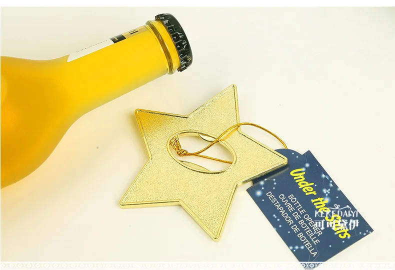 Свадебные сувениры и подарки для гостей Золотая открывашка бутылок под звездой
