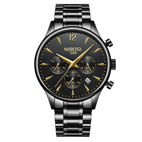 Black Gold Steel NIBOSI часы мужские стиль Для мужчин часы Для мужчин модные повседневные платья часы военные Кварцевые наручные часы Saat роскошные часы для мужчин - Цвет: Black Gold Steel