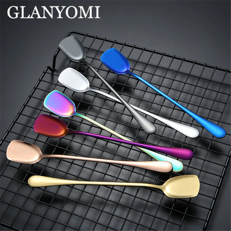 7 шт. ложка для мороженого с длинной ручкой из нержавеющей стали совок розовым