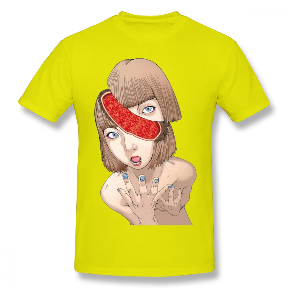 Цвет: желтый Мужская футболка Shintaro Kago Fraction, качественная футболка Manga Junji Ito с круглым вырезом,, Camiseta - Цвет: Цвет: желтый