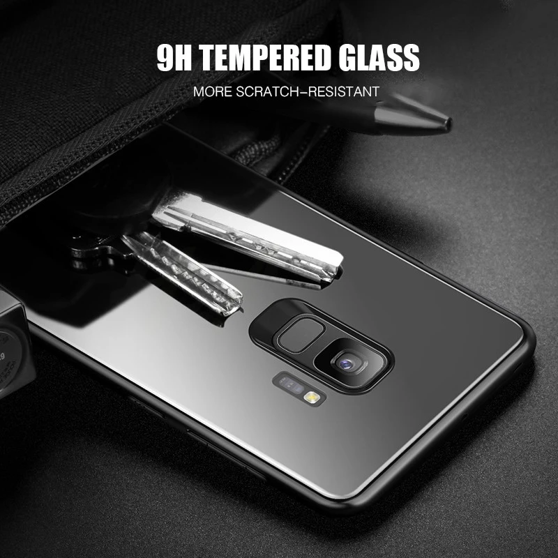 Shockproof Hybrid Soft TPU Silicone Bumper 9H Tempered Glass Hard Black Cover for Samsung Galaxy S7 edge S8 S9 Plus S8Plus Case |