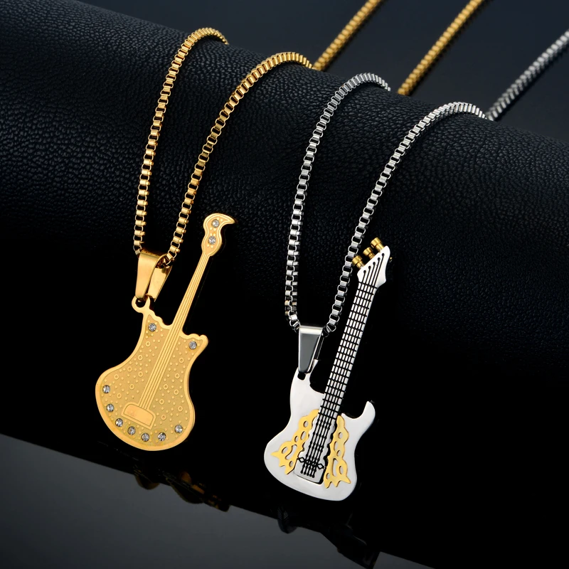 

Trend Electric Guitar Pendant Necklace For Women Men HipHop Gold Color Music Charm Necklaces & Pendants Punk Rock Music Jewelry