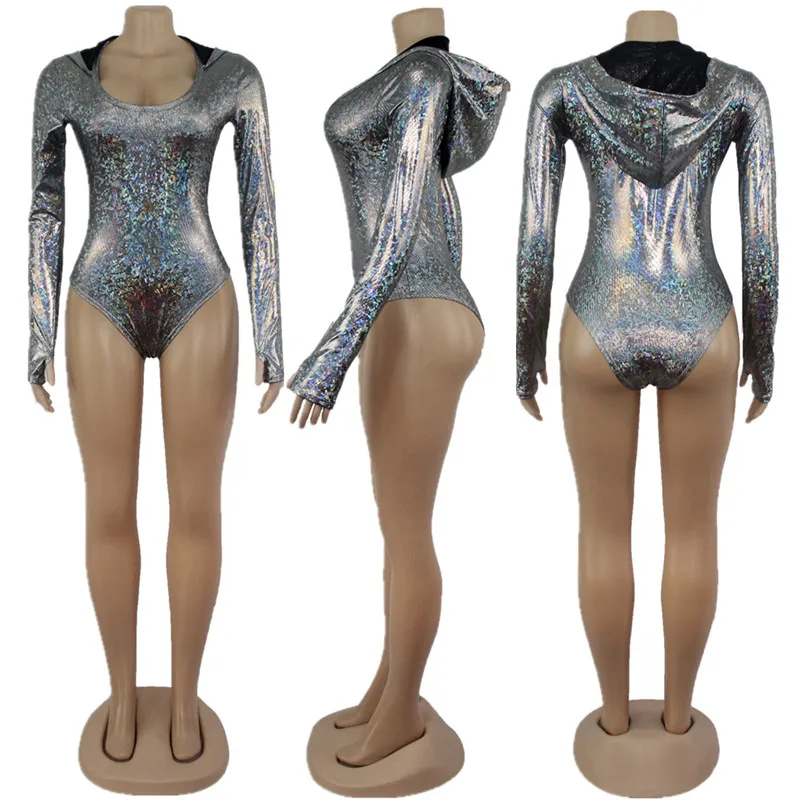 Голографический облегающий женский трико из мягкой и дышащей ткани с круглым