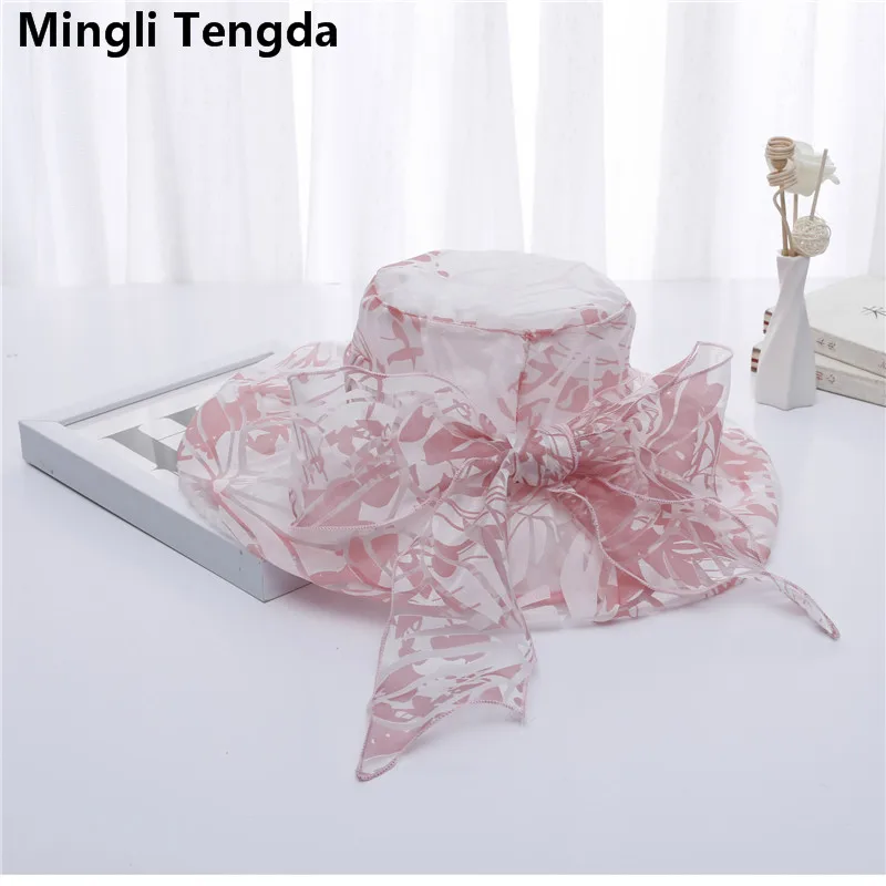 Mingli Tengda новая шляпа с большим бантом и принтом летняя козырьком из органзы
