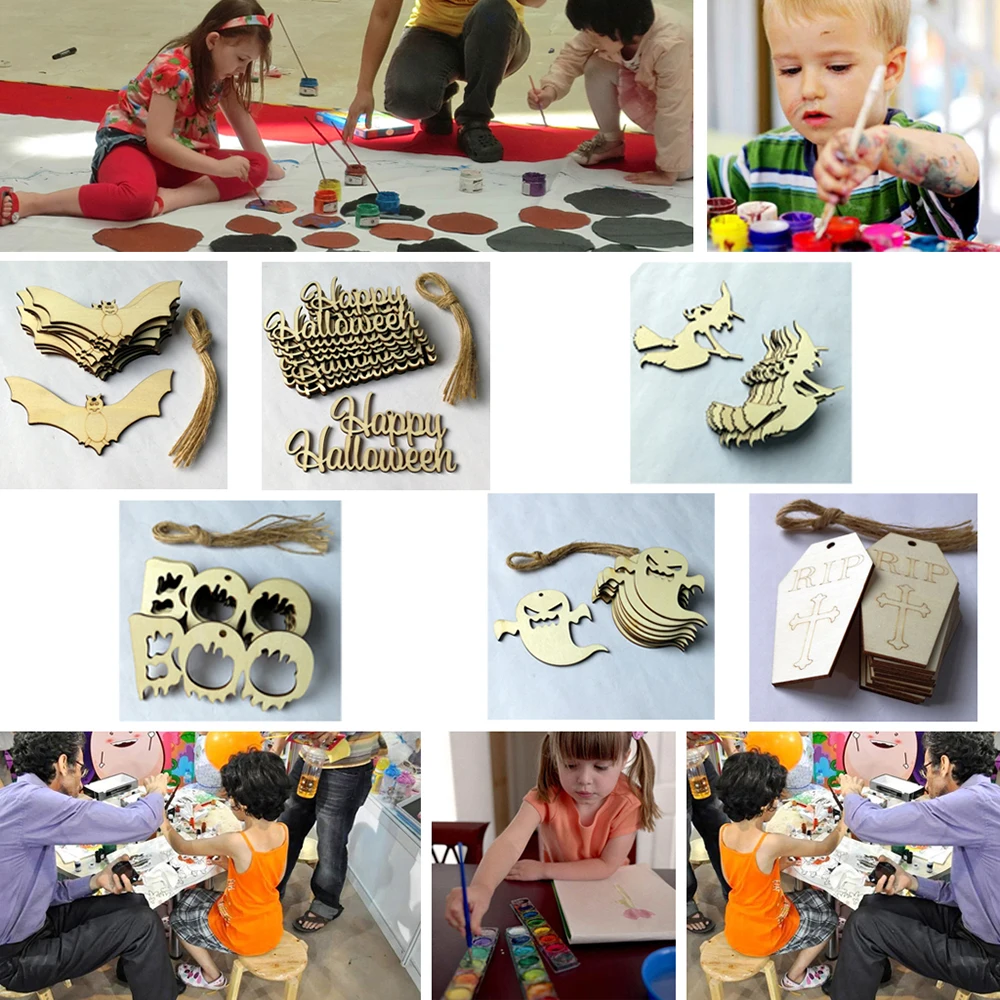 &quotБу&quot &quotHappy Halloween&quot DIY 10 шт./компл. деревянная летучая мышь мастер письмо