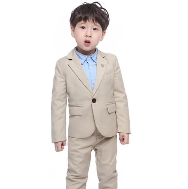 khaki 2PCS SUIT Свадебные костюмы для мальчиков с цветочным принтом; детский Блейзер; брюки; галстук; 3 предмета; комплект одежды для торжественных случаев; школьный детский костюм для выпускного бала - Цвет: khaki 2PCS SUIT